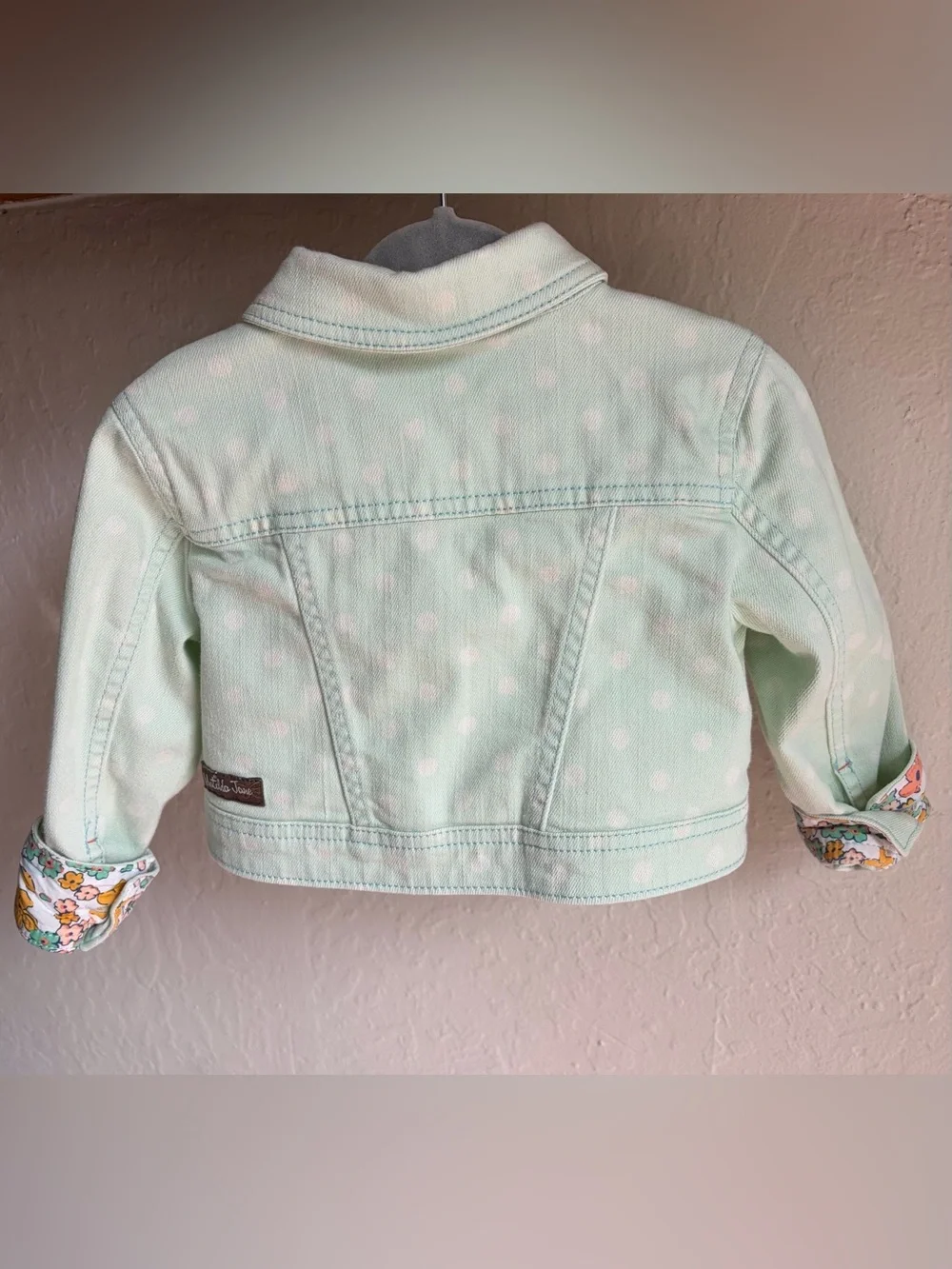 MATILDA JANE Pastel Mint Green Girls' Jean Jacket with Floral Trim